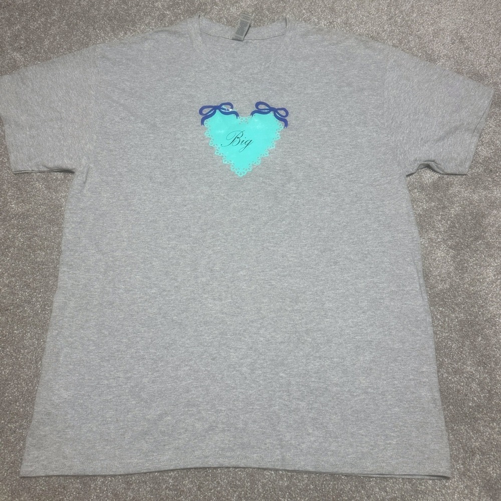 Gildan Womens L Sorority Big Heart Graphic Tee Gray Big Little Reveal